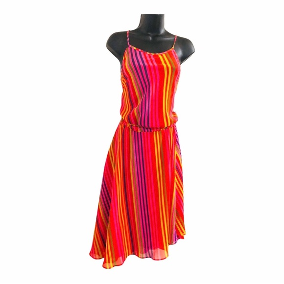 Nine West pink multicolor striped asymmetric belted flowy dress size 4 new‎ - Picture 11 of 15